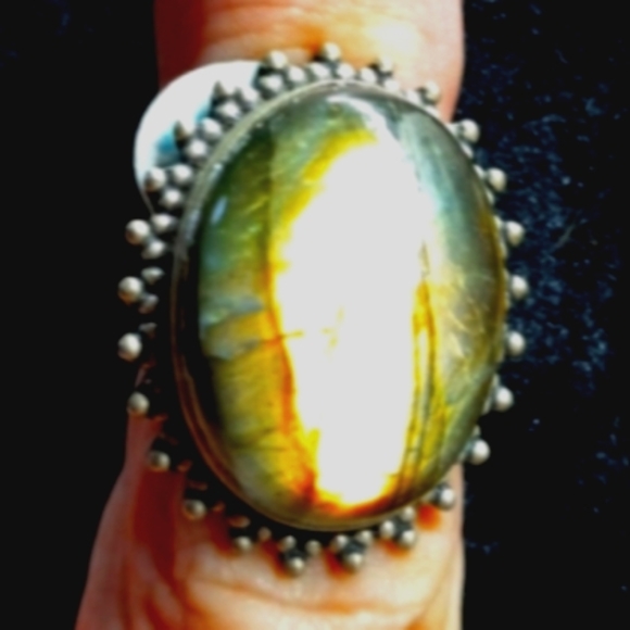 29 NWT Labradorite gemstone crystal 925 silver ring size 8 free shipping - Picture 3 of 5